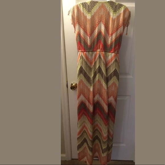 CHICO’S Tessa Chevron Maxi Summer Sun Dress Knit Colorful Crochet Green Orange - Picture 6 of 8